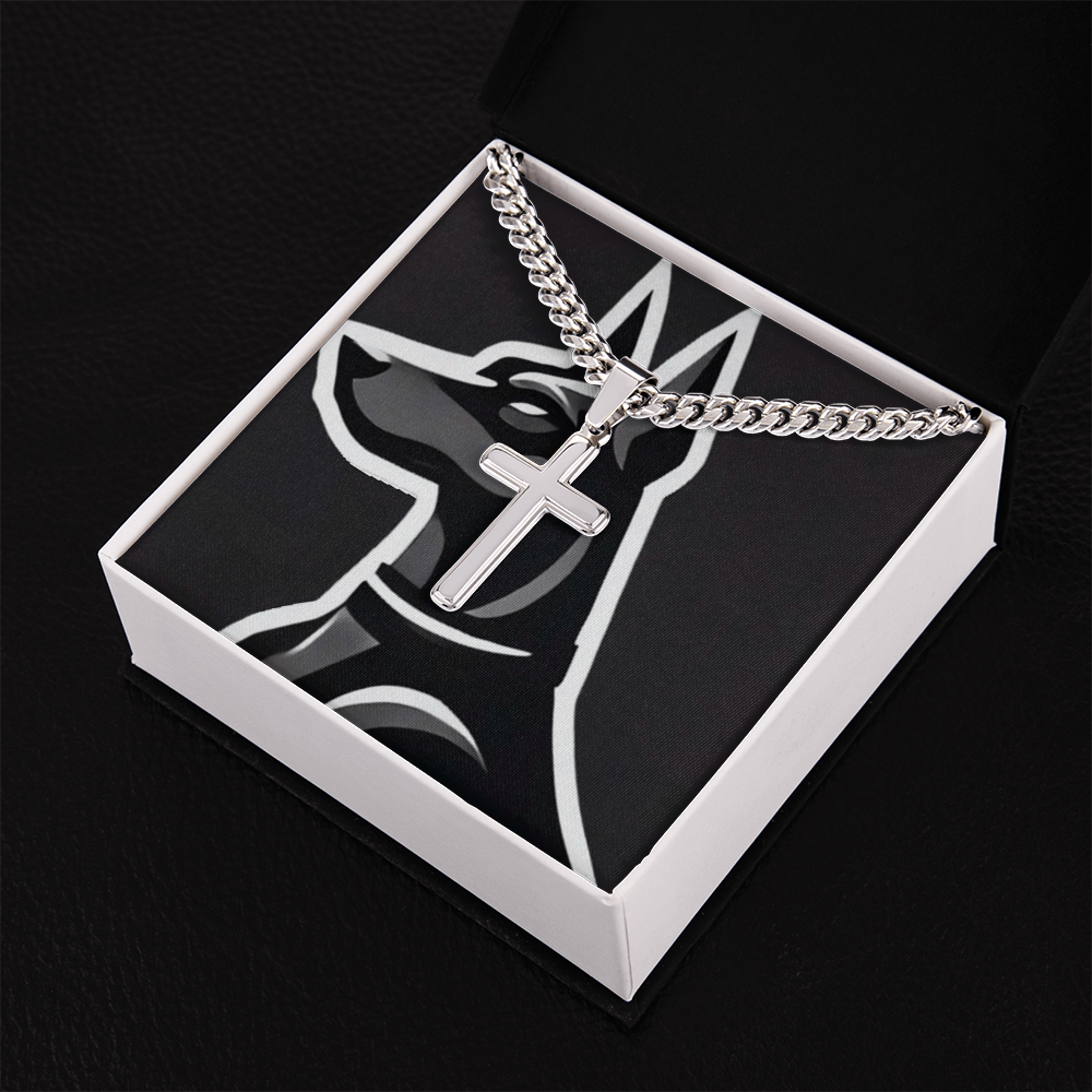 Dobermen's Cuban Link Chain with Engraved Artisan Cross
