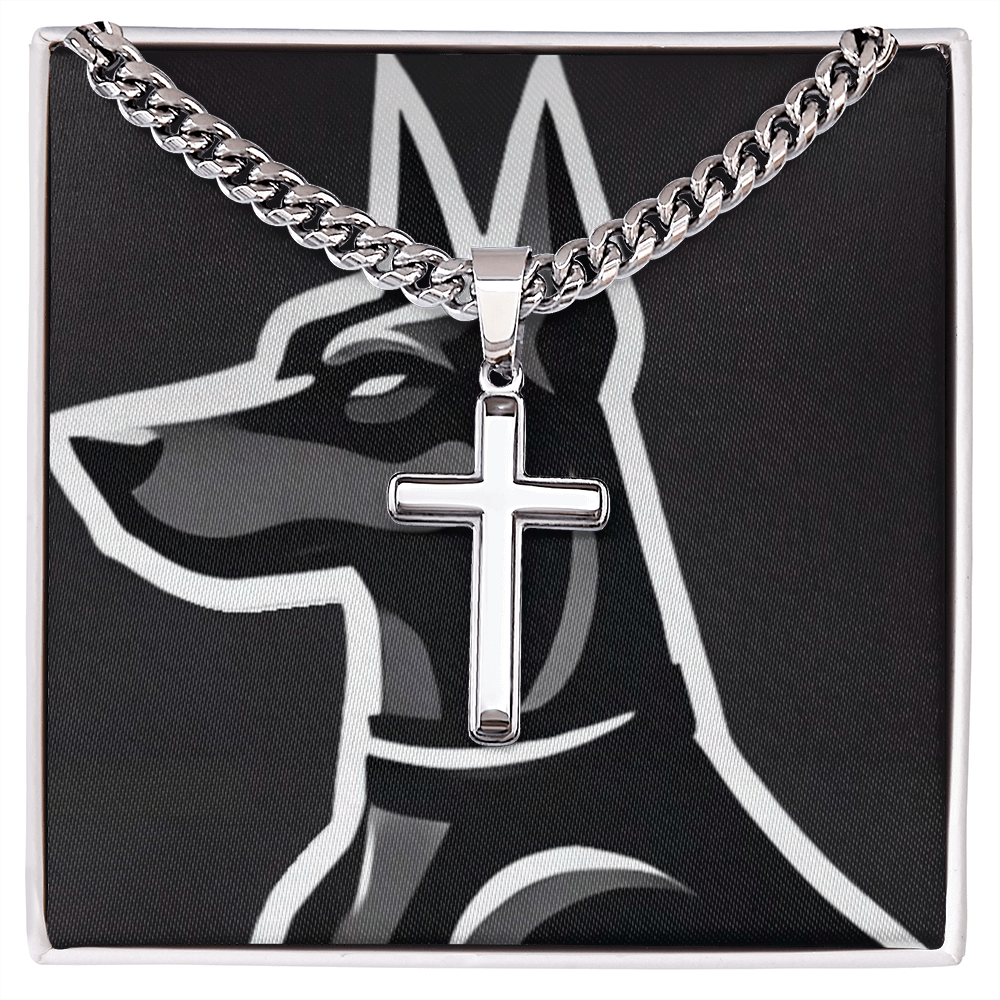 Dobermen's Cuban Link Chain with Engraved Artisan Cross