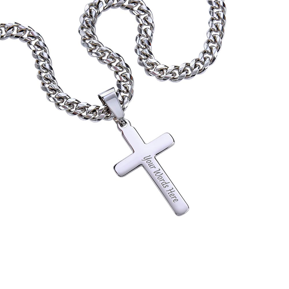 Dobermen's Cuban Link Chain with Engraved Artisan Cross