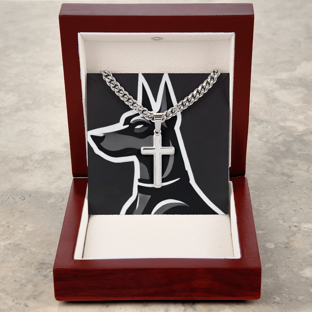 Dobermen's Cuban Link Chain with Engraved Artisan Cross
