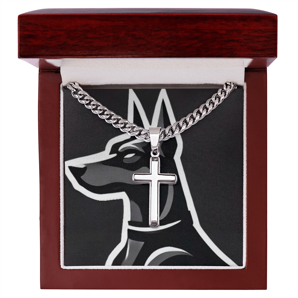 Dobermen's Cuban Link Chain with Engraved Artisan Cross