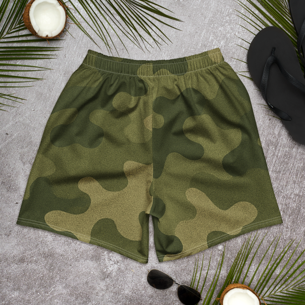 Olive Green Camo All-Over Print Unisex Athletic Long Shorts