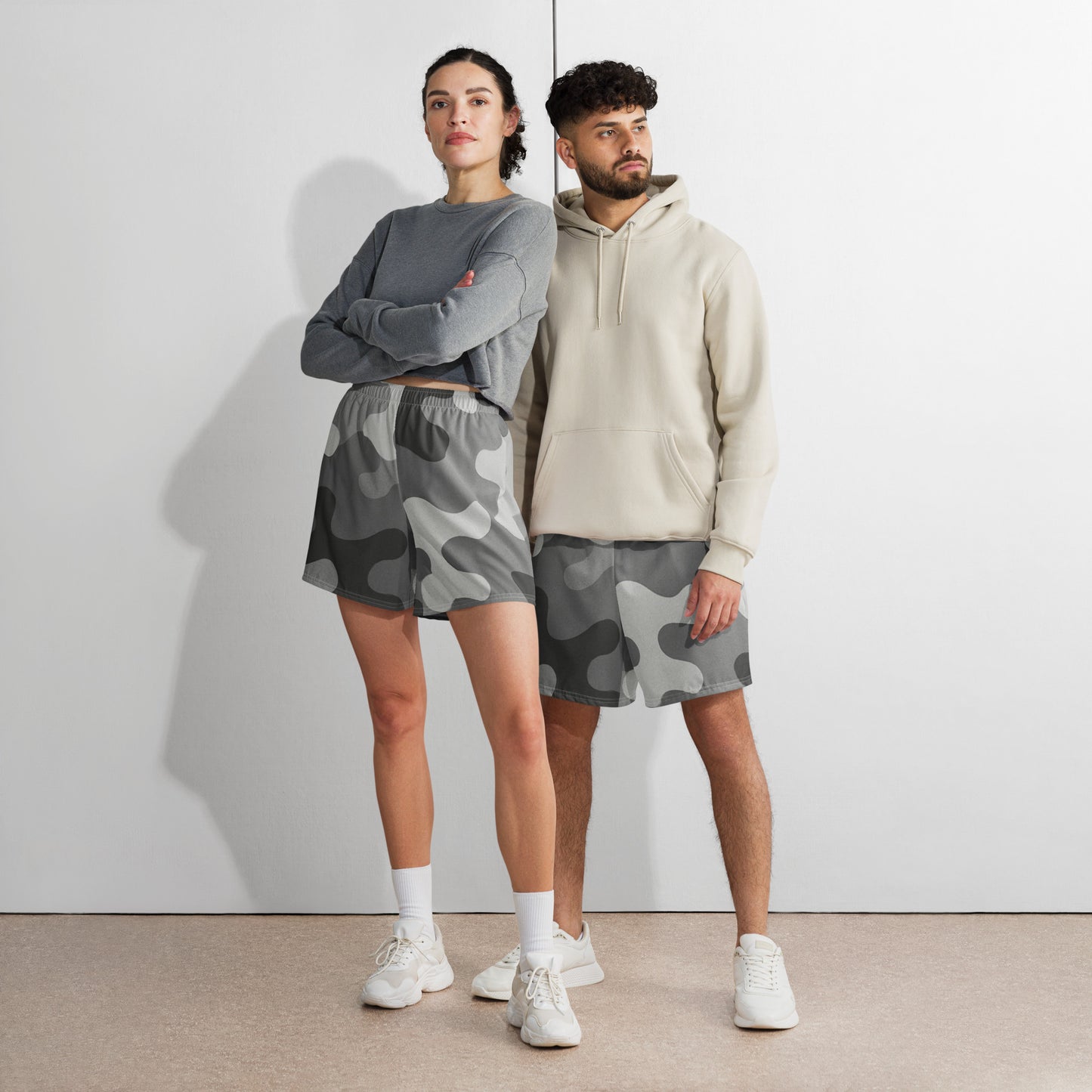 Gray Ash Camo All-Over Print Unisex Athletic Long Shorts