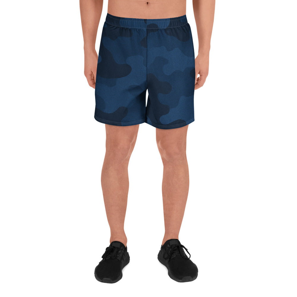 Navy Blue Camo All-Over Print Unisex Athletic Long Shorts