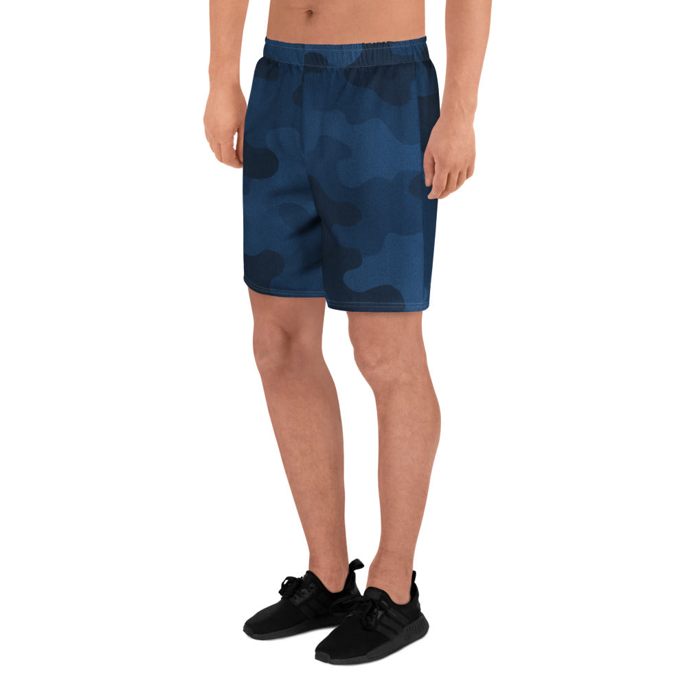 Navy Blue Camo All-Over Print Unisex Athletic Long Shorts