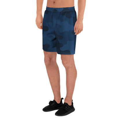 Navy Blue Camo All-Over Print Unisex Athletic Long Shorts