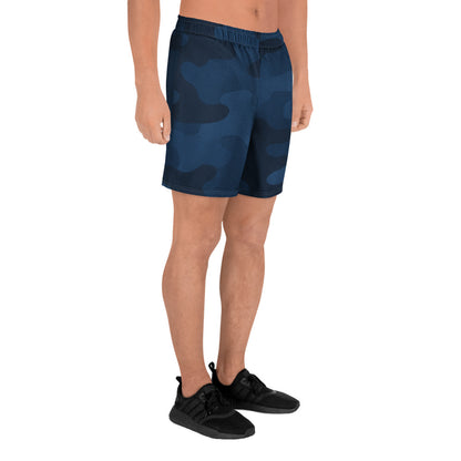 Navy Blue Camo All-Over Print Unisex Athletic Long Shorts