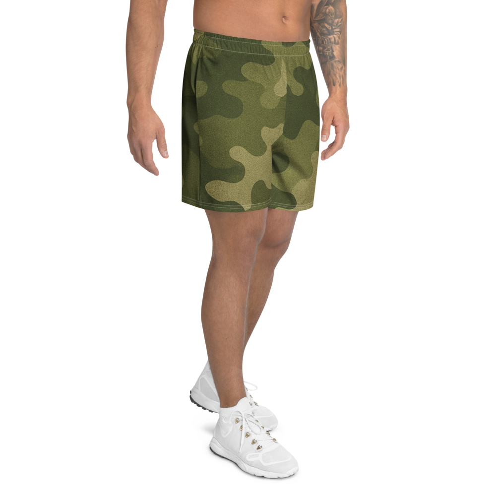 Olive Green Camo All-Over Print Unisex Athletic Long Shorts