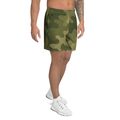 Olive Green Camo All-Over Print Unisex Athletic Long Shorts