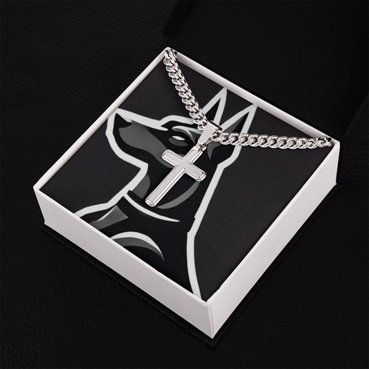 Dobermen's Cuban Link Chain with Engraved Artisan Cross